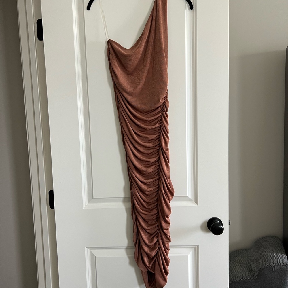 Gold Asymmetrical One Shoulder Cocktail Gown